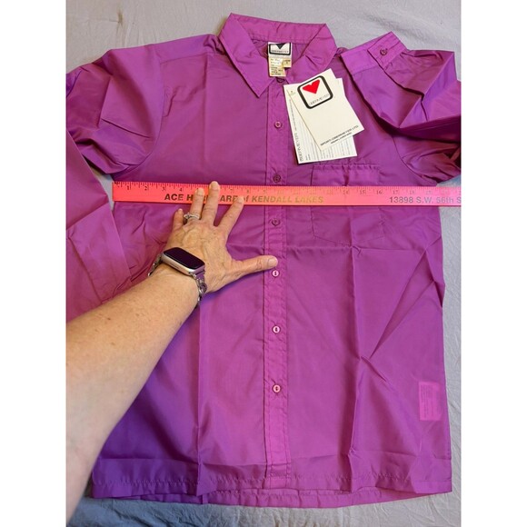 Obermeyer Vintage Magenta Nylon Long Sleeve Button Down Wind Ski Shirt Sz Small - Picture 6 of 7